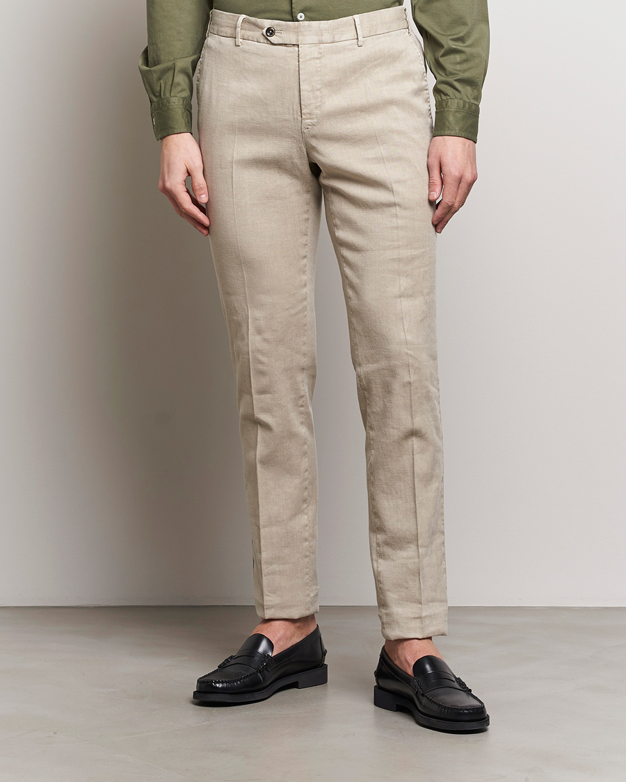 Herre | Hørbukser | PT01 | Slim Fit Linen Drawstring Pants Light Beige