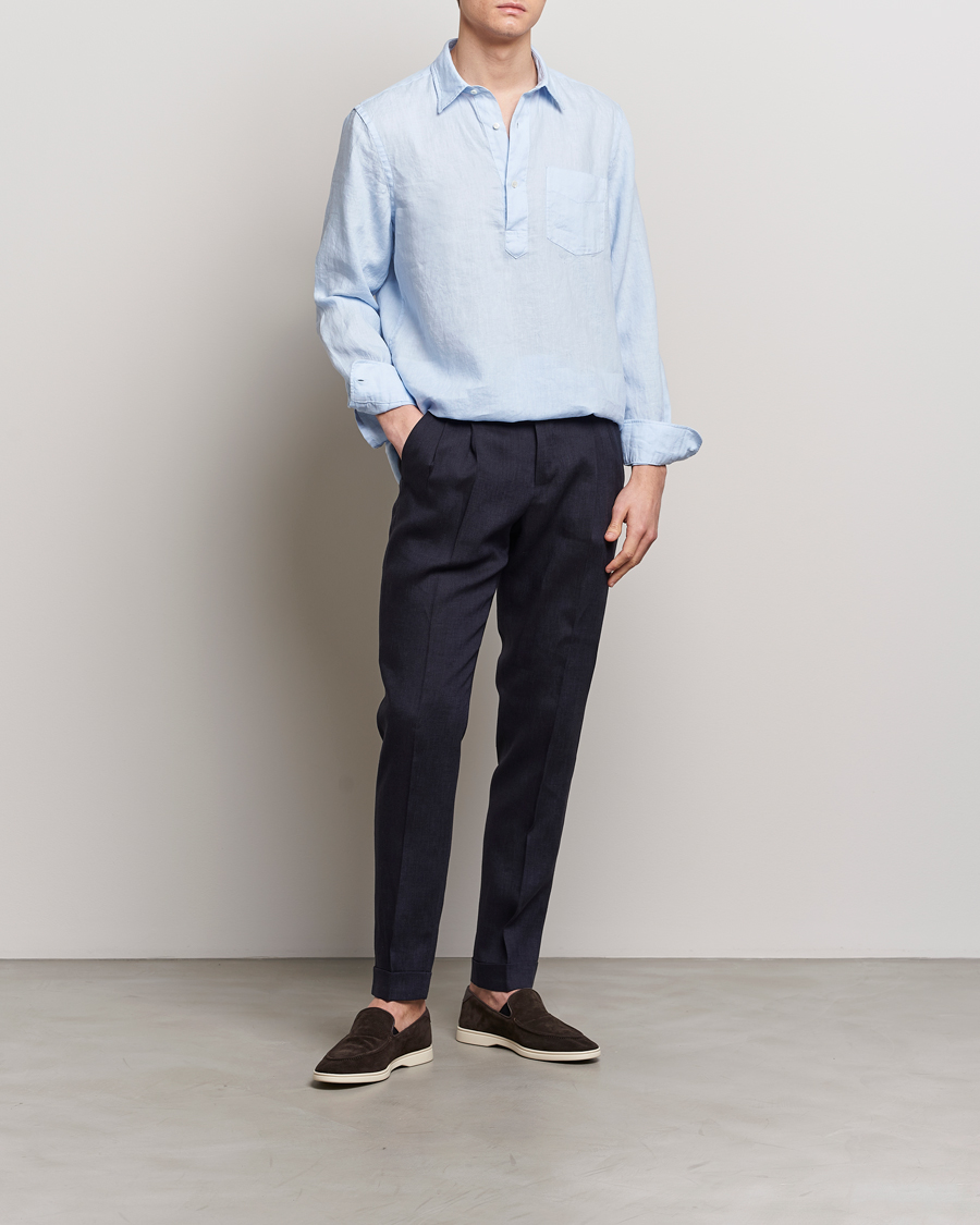 Herre | Bukser | PT01 | Slim Fit Pleated Linen Trousers Navy