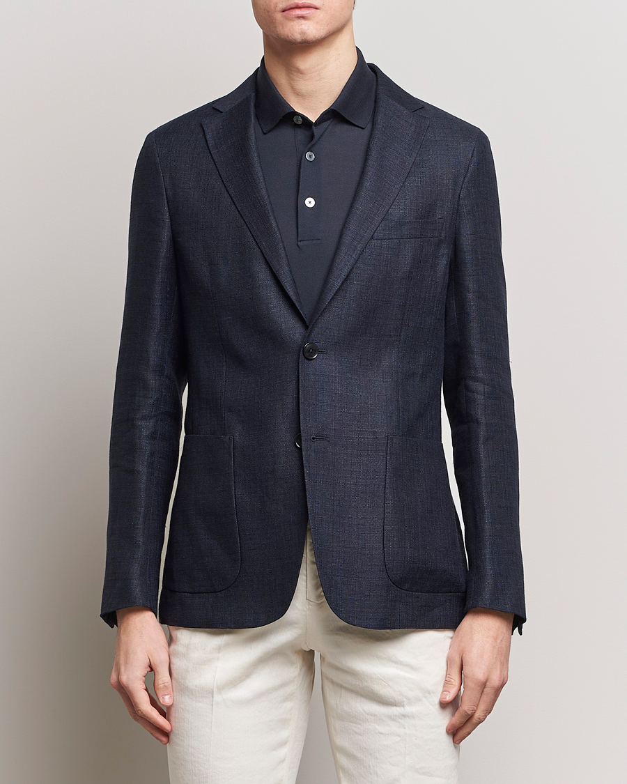 Herre | Hørblazer | Zegna | Unconstructed Linen Blend Blazer Navy