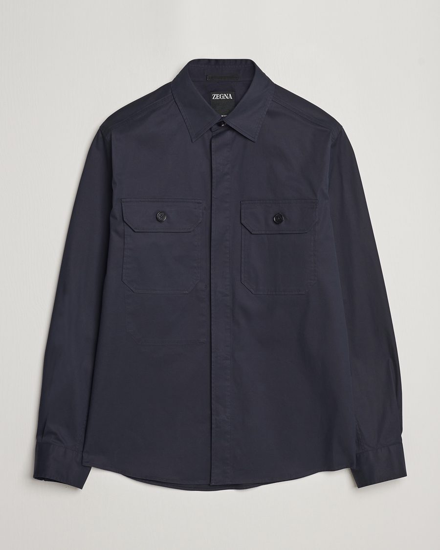 Herre |  | Zegna | Premium Cotton Overshirt Navy