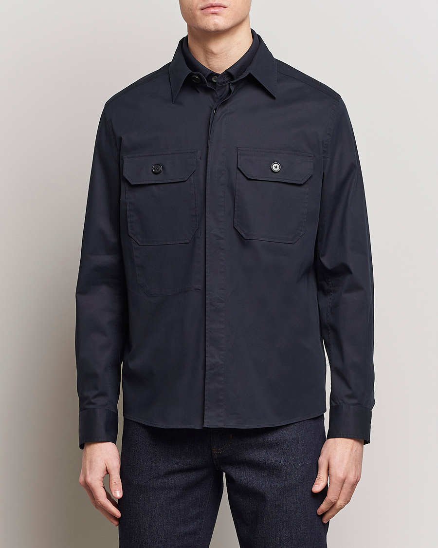 Herre |  | Zegna | Premium Cotton Overshirt Navy