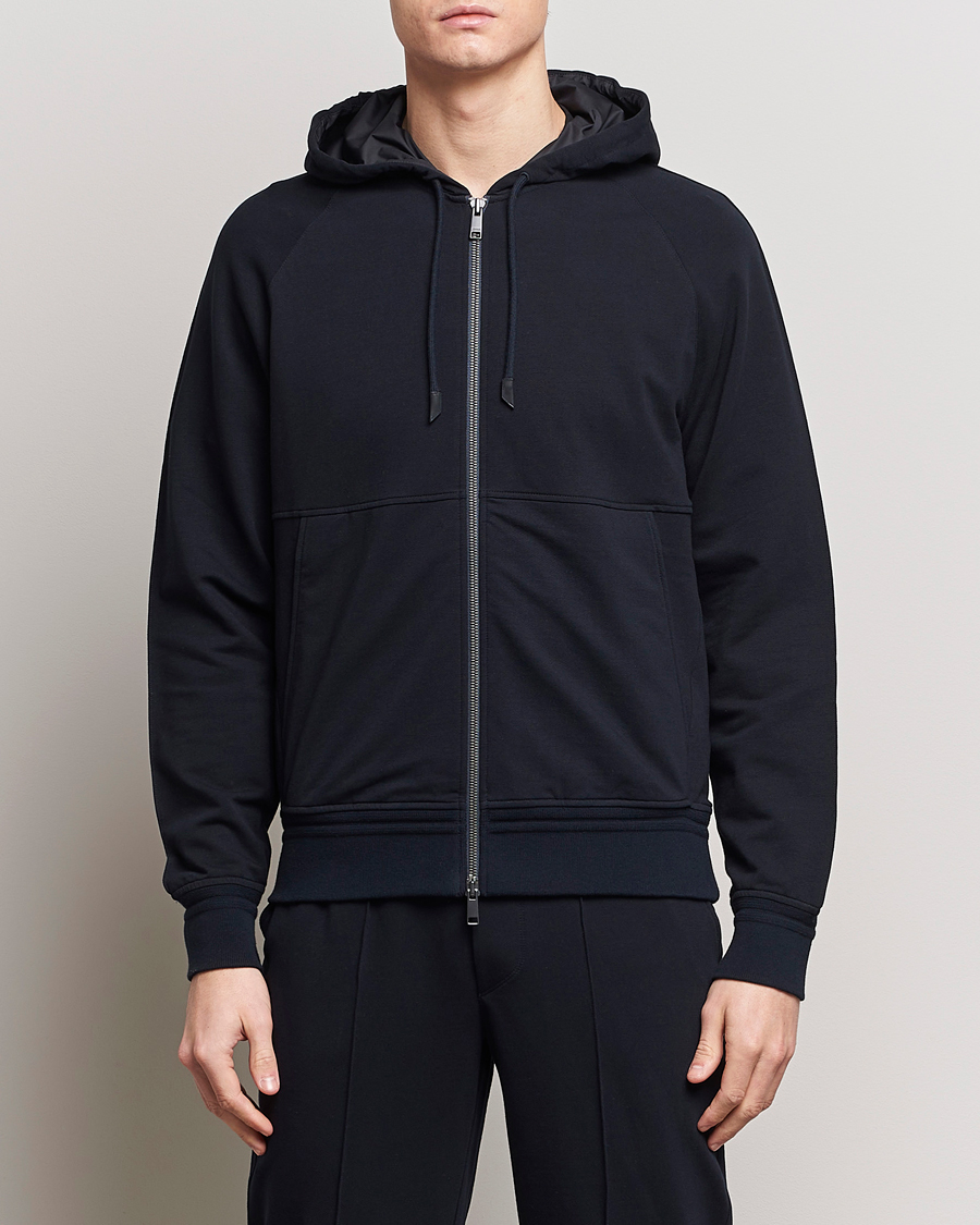 Herr | Zegna | Zegna | Cotton Stretch Zip Hoodie Navy