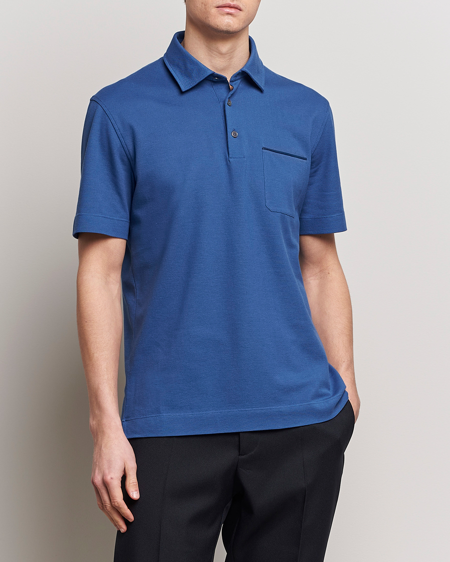 Herre | Italian Department | Zegna | Short Sleeve Pocket Polo Blue