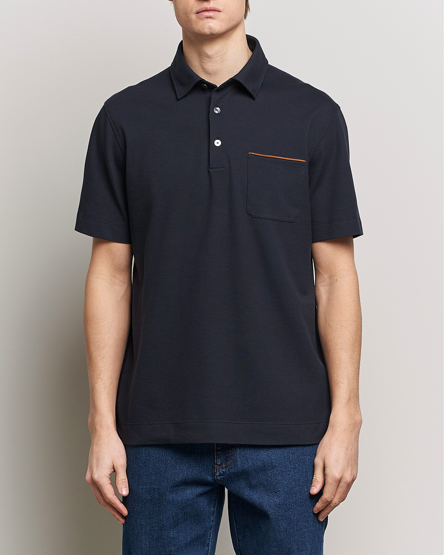 Herre | Italian Department | Zegna | Short Sleeve Pocket Polo Navy