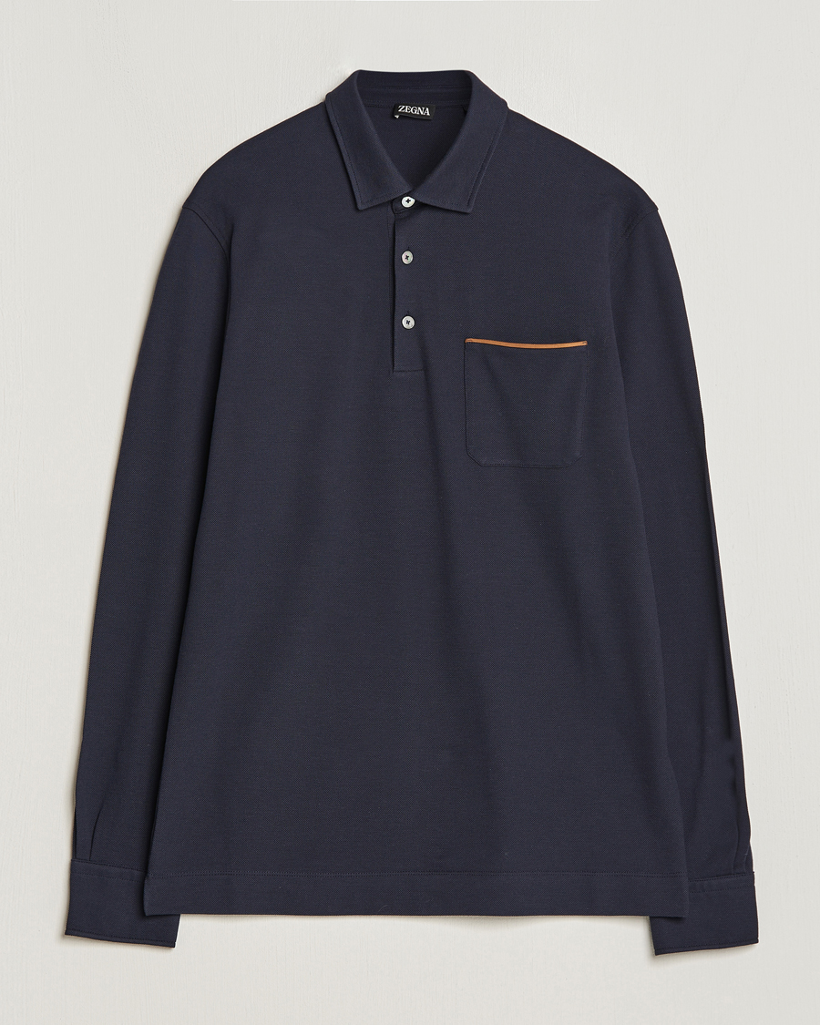 Herre |  | Zegna | Long Sleeve Pocket Polo Navy