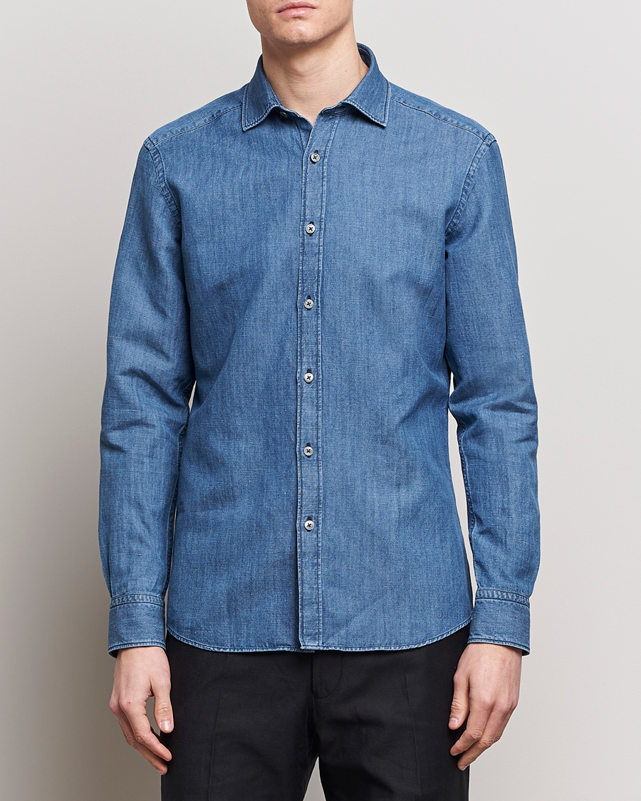 Herr |  | Zegna | Slim Fit Denim Shirt Stone Wash