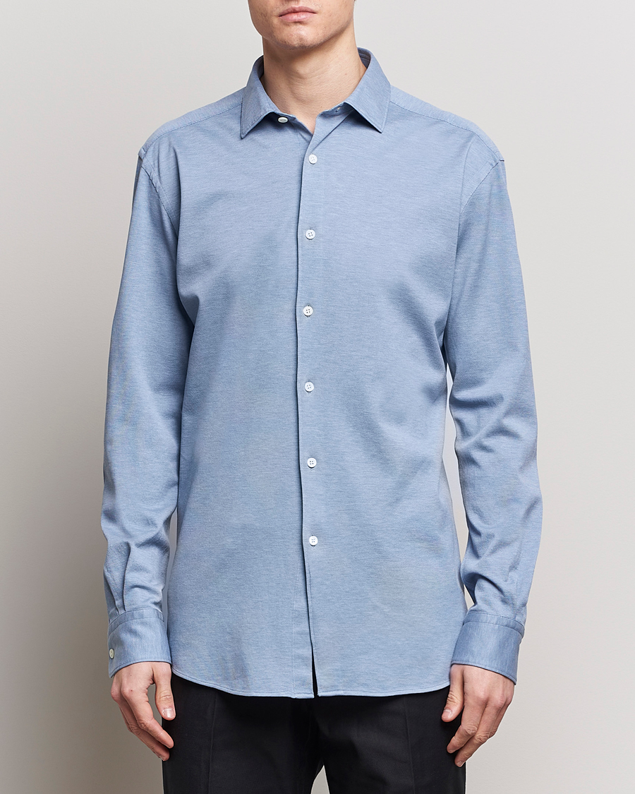 Herre | Zegna | Zegna | Slim Fit Jersey Piquet Shirt Light Blue