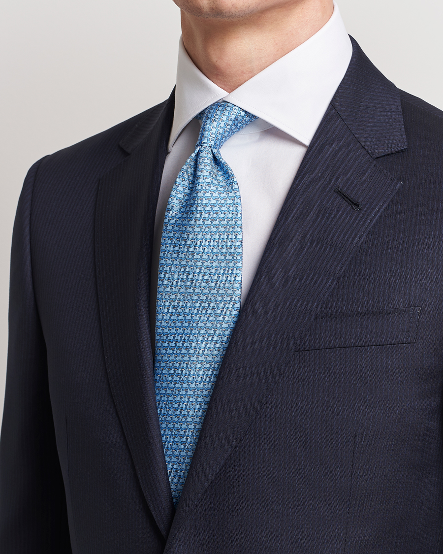 Herre | Zegna Animal Print Silk Tie Light Blue | Zegna | Animal Print Silk Tie Light Blue