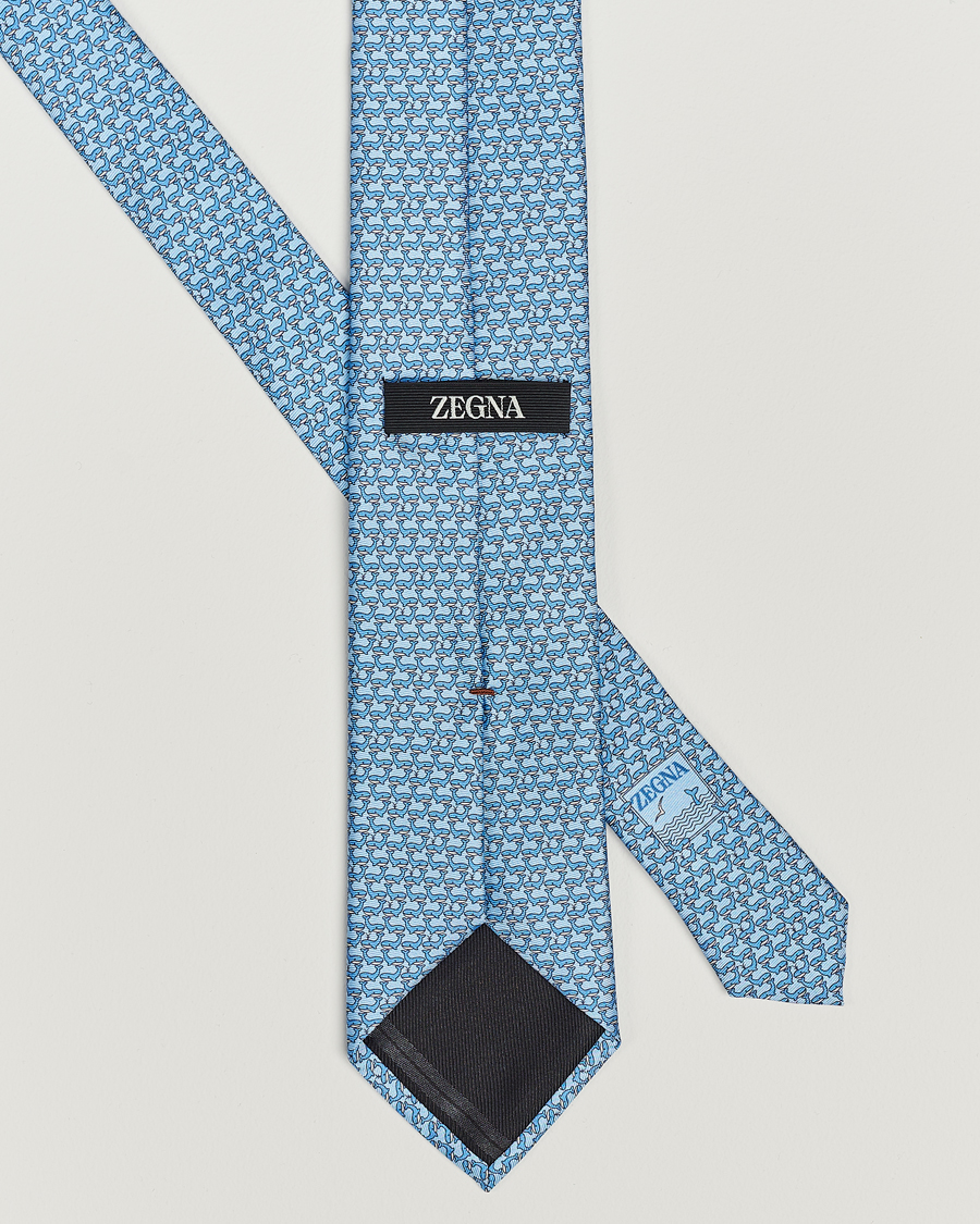 Herre | Zegna Animal Print Silk Tie Light Blue | Zegna | Animal Print Silk Tie Light Blue