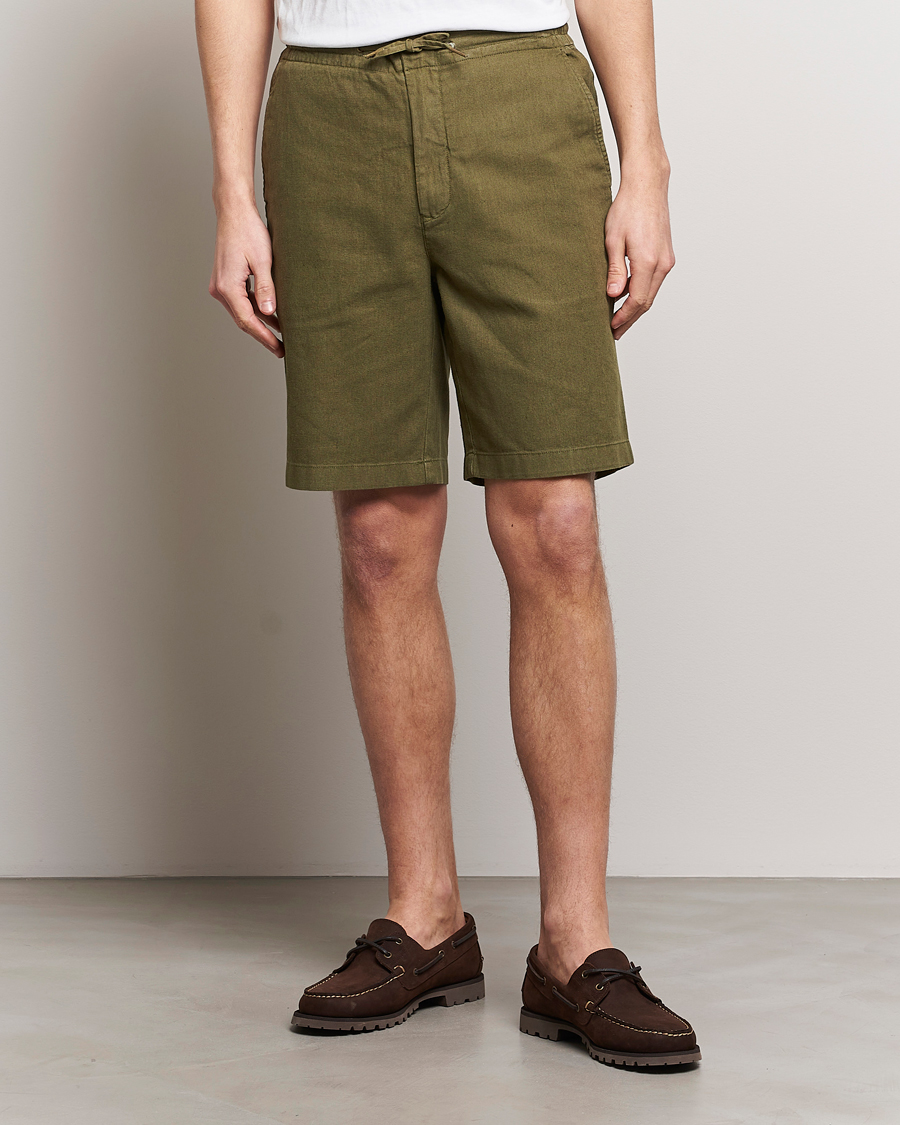Herr | Kläder | Barbour Lifestyle | Linen/Cotton Drawstring Shorts Military Green