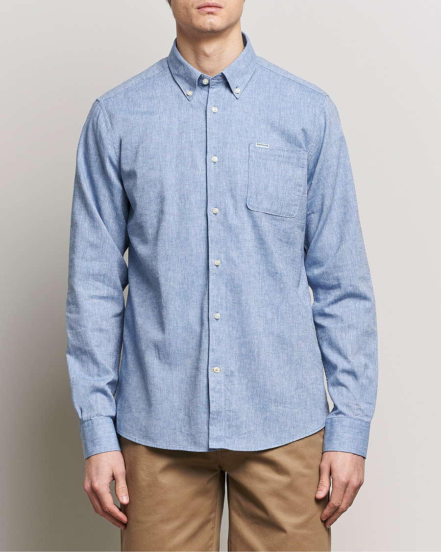 Herre | Casual | Barbour Lifestyle | Nelson Linen/Cotton Button Down Shirt Blue
