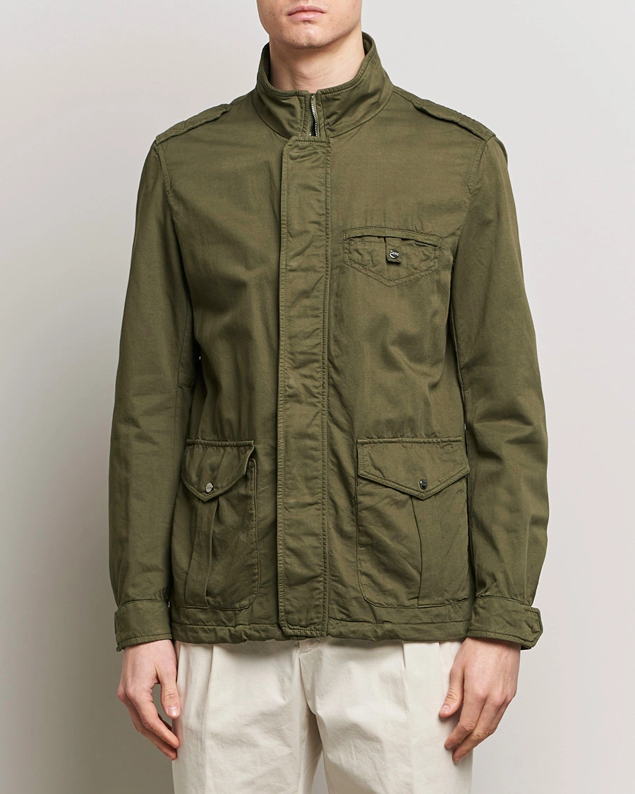 Herre | Efterårsjakker | Herno | Washed Cotton/Linen Field Jacket Military