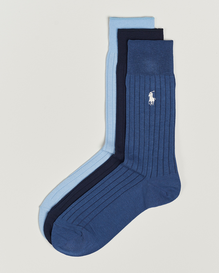 Herre | Undertøj | Polo Ralph Lauren | 3-Pack Egyptian Rib Crew Sock Blue Combo