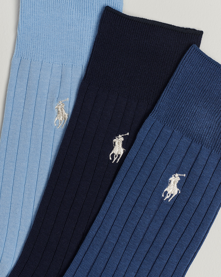 Herre | Preppy Authentic | Polo Ralph Lauren | 3-Pack Egyptian Rib Crew Sock Blue Combo