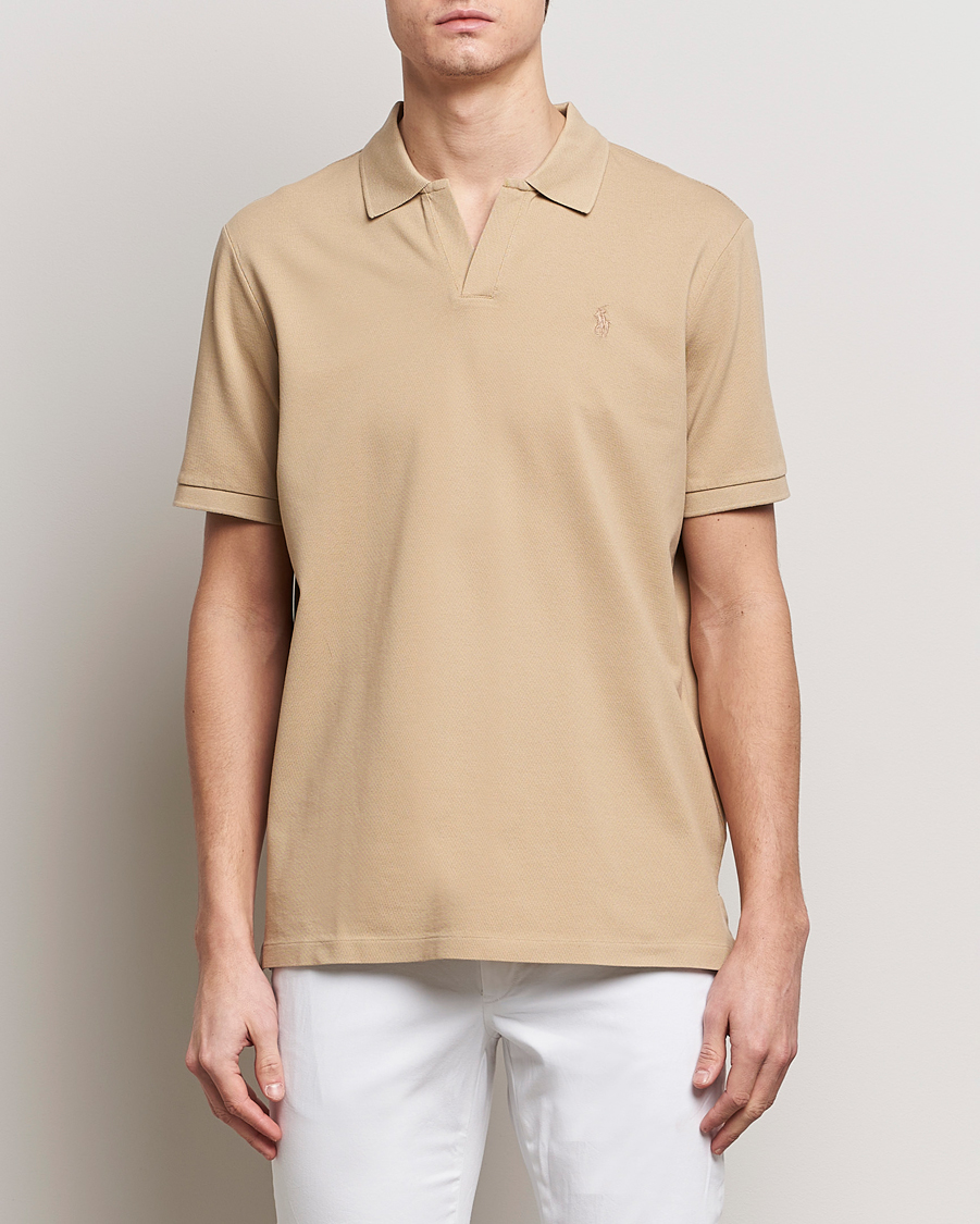 Herre | Kortærmede polotrøjer | Polo Ralph Lauren | Classic Fit Open Collar Stretch Polo Beige