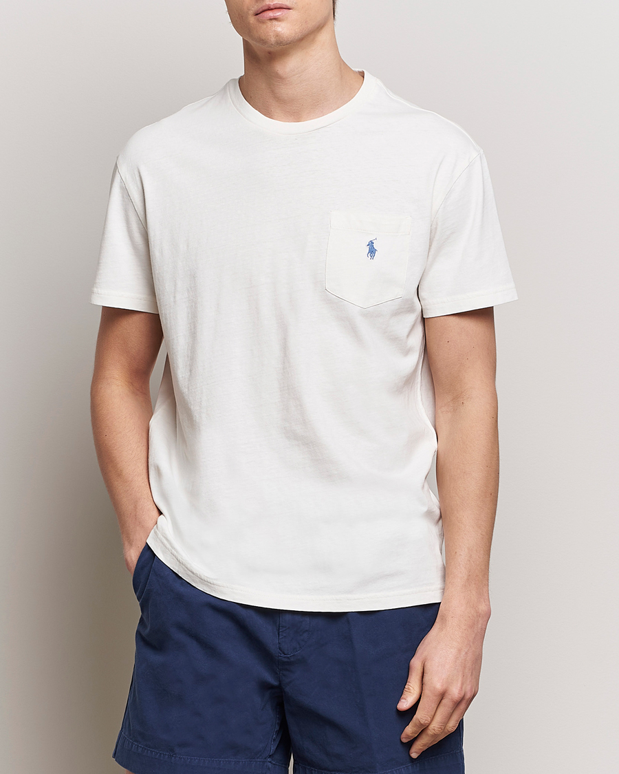 Herre | Preppy Authentic | Polo Ralph Lauren | Cotton Linen Crew Neck T-Shirt Ceramic White