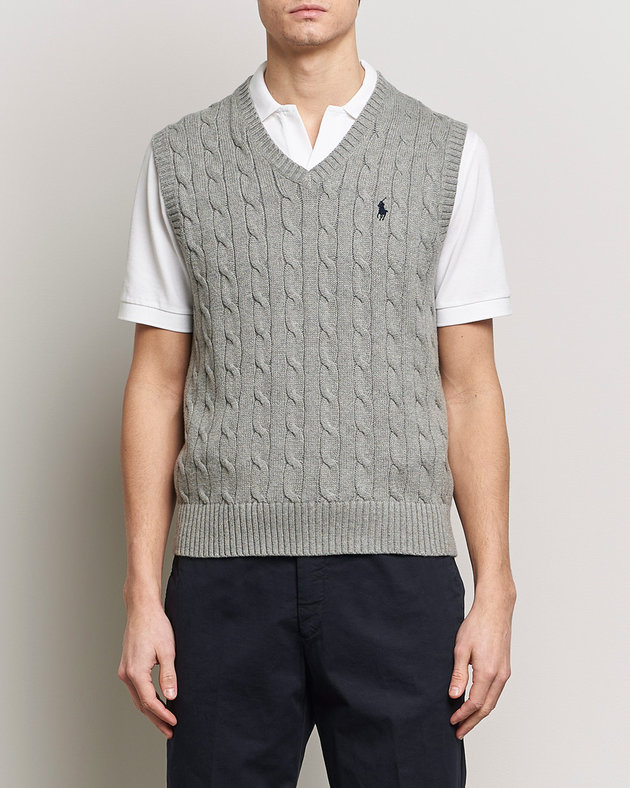 Herre | 20% udsalg | Polo Ralph Lauren | Cotton Cable Vest Fawn Grey Heather