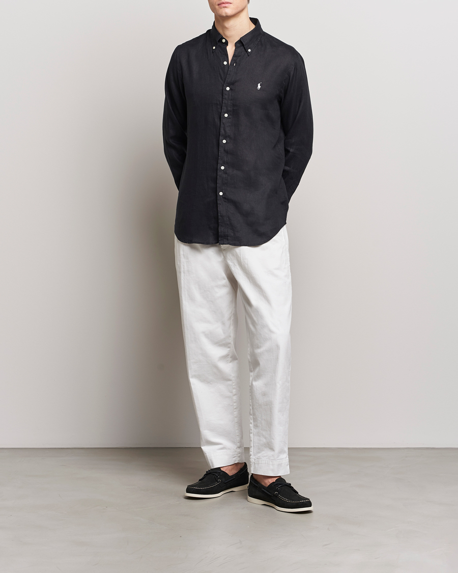 Herre | Skjorter | Polo Ralph Lauren | Custom Fit Linen Button Down Polo Black