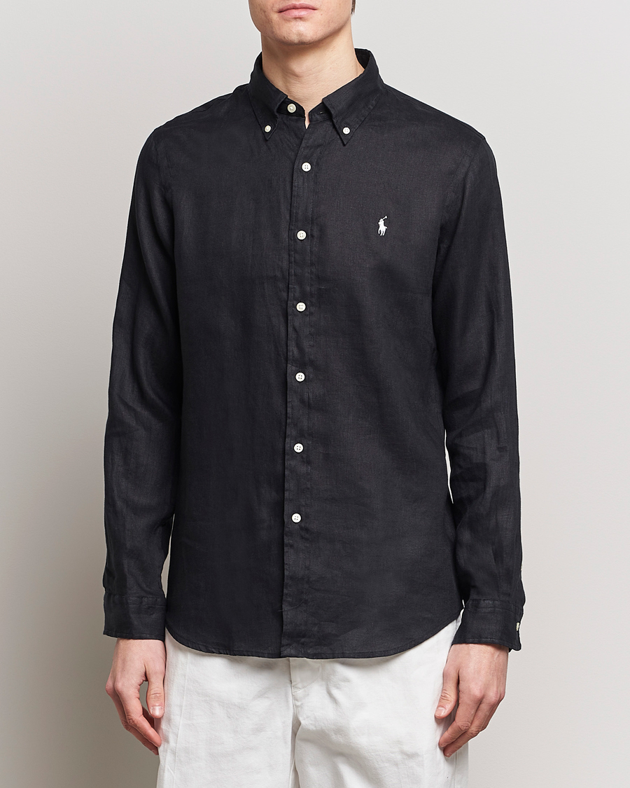 Herre | Hørskjorter | Polo Ralph Lauren | Custom Fit Linen Button Down Polo Black