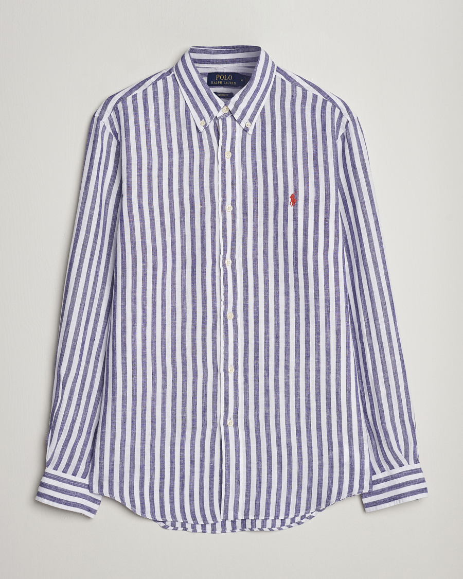Herre | Skjorter | Polo Ralph Lauren | Custom Fit Striped Linen Shirt Blue/White