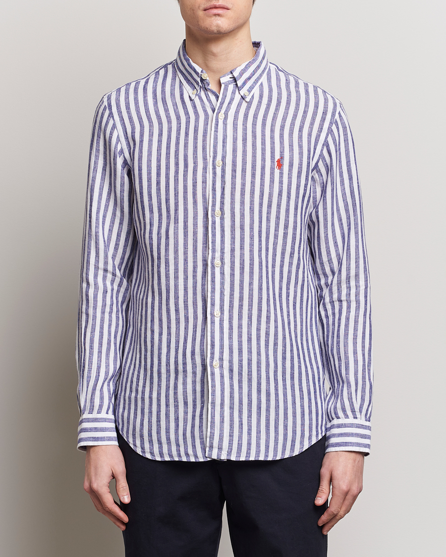 Herre | Skjorter | Polo Ralph Lauren | Custom Fit Striped Linen Shirt Blue/White