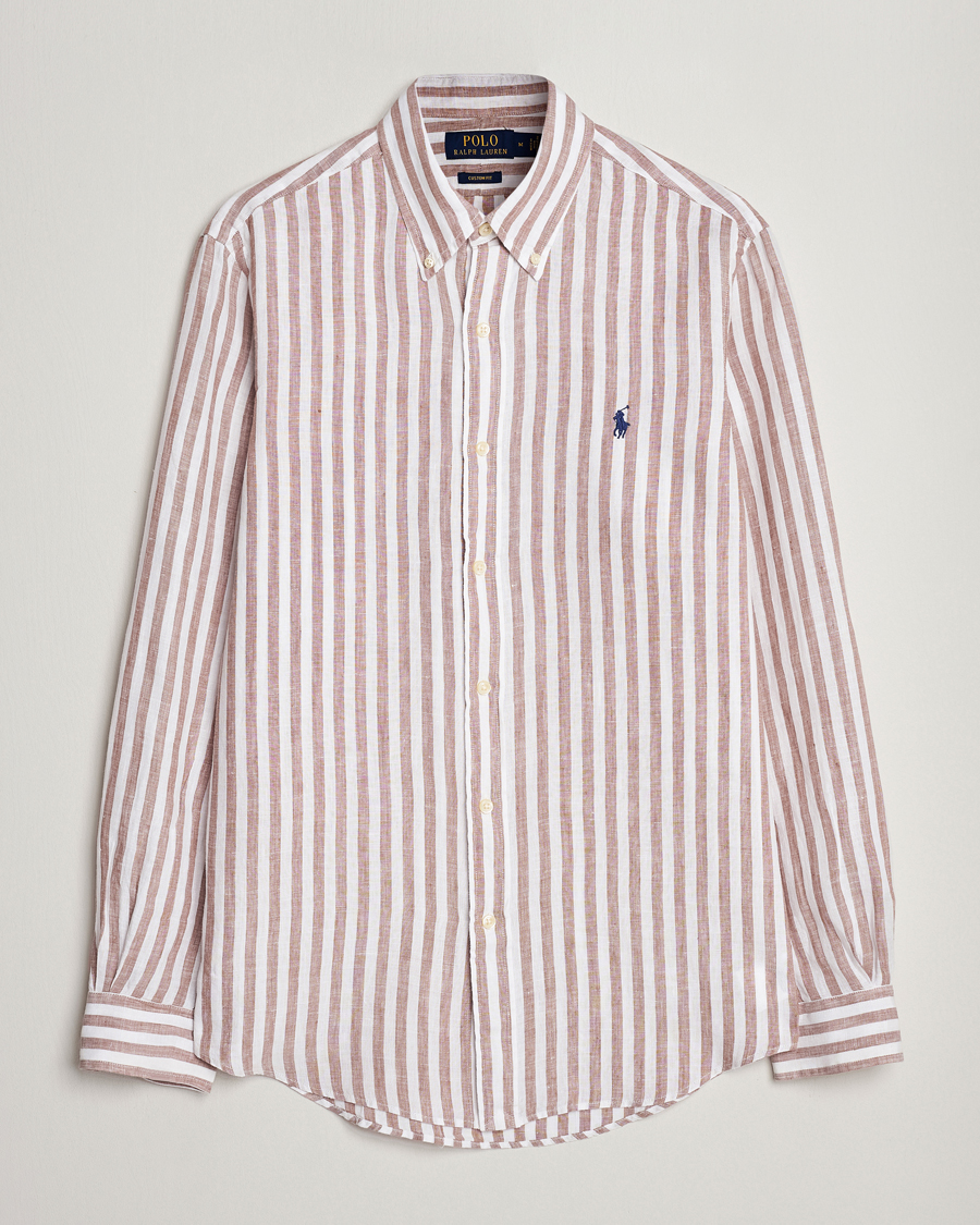 Herre | Skjorter | Polo Ralph Lauren | Custom Fit Striped Linen Shirt Khaki/White