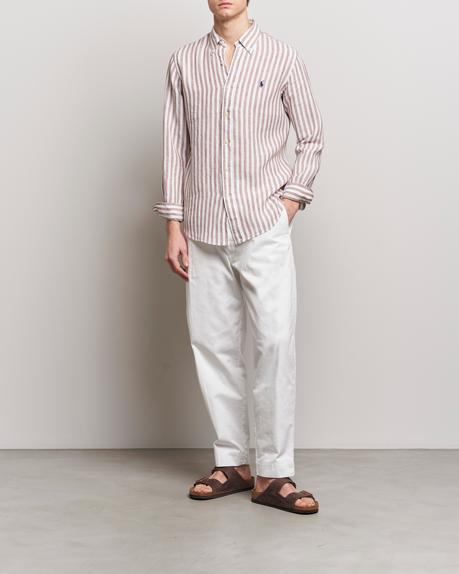Herre | Skjorter | Polo Ralph Lauren | Custom Fit Striped Linen Shirt Khaki/White