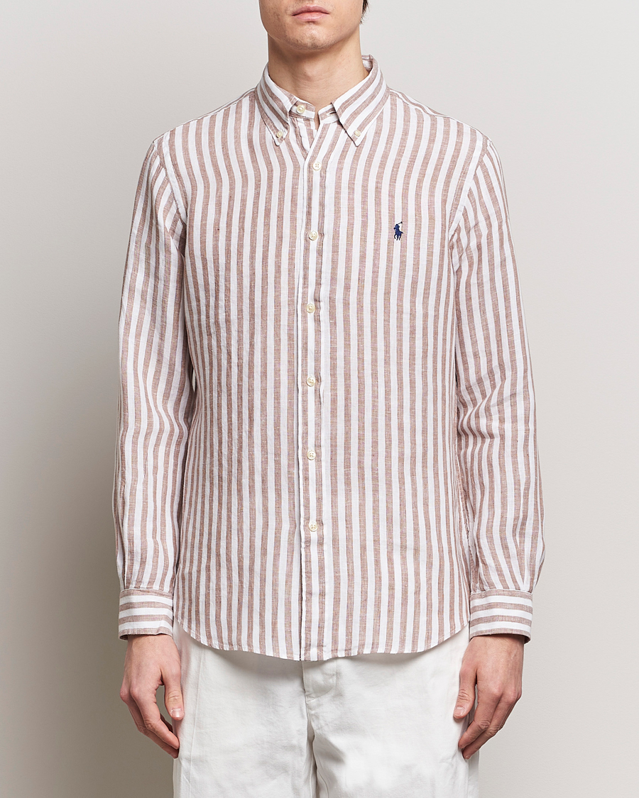 Herre | Jakke og buks | Polo Ralph Lauren | Custom Fit Striped Linen Shirt Khaki/White