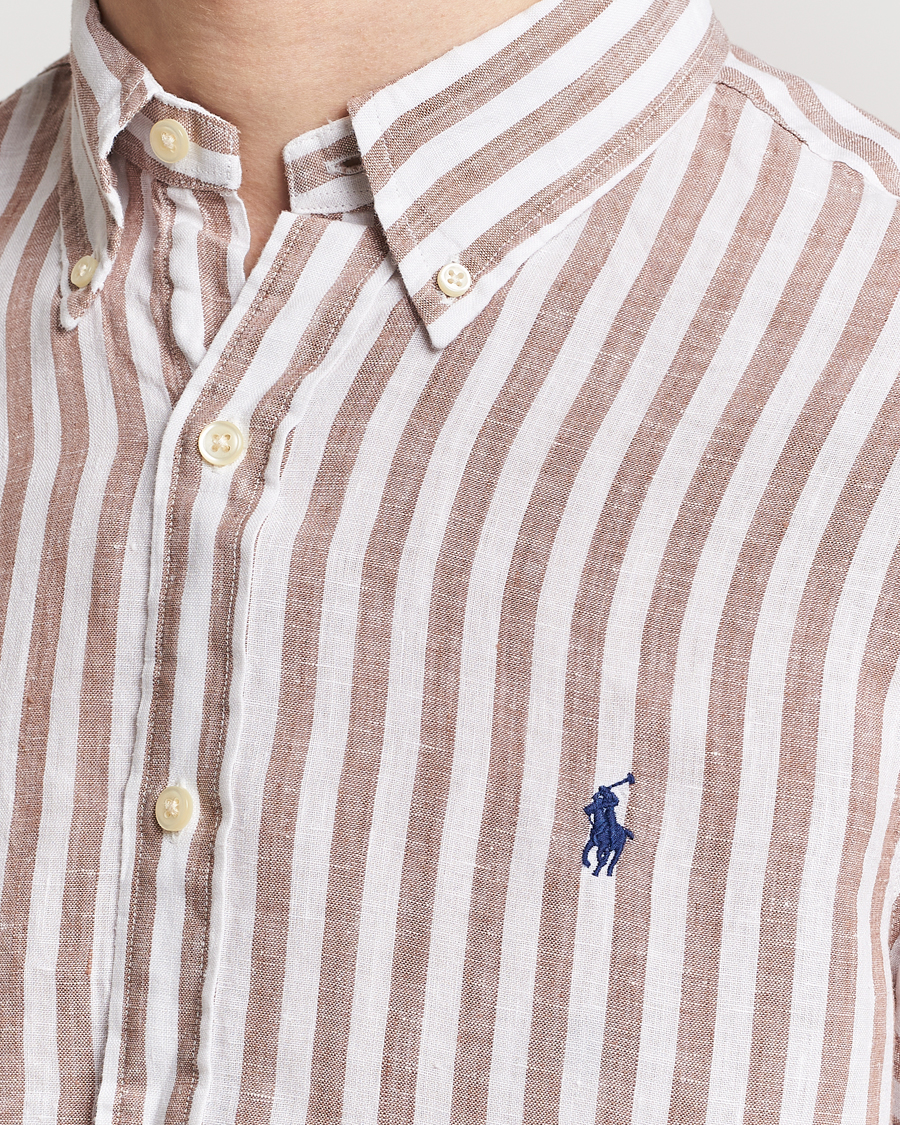 Herre | Skjorter | Polo Ralph Lauren | Custom Fit Striped Linen Shirt Khaki/White