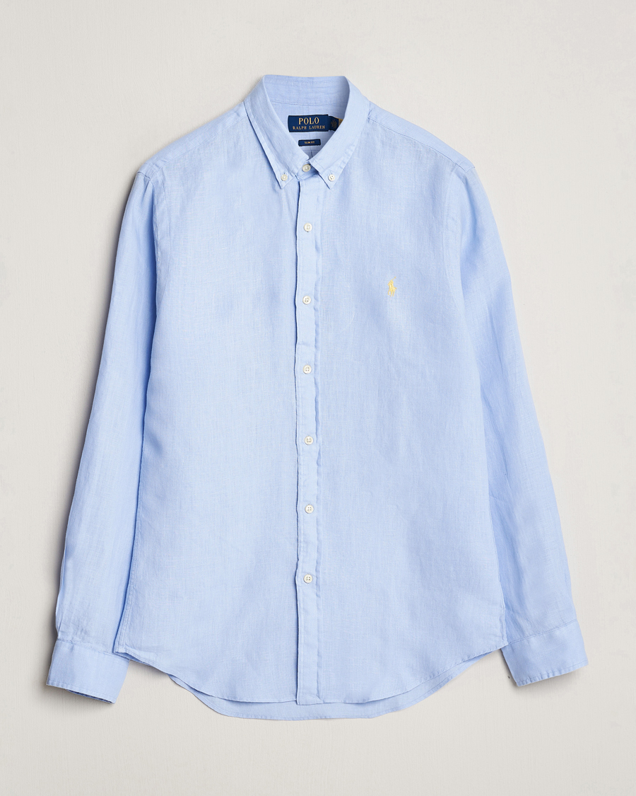 Herre |  | Polo Ralph Lauren | Slim Fit Linen Button Down Shirt Blue Hyacinth