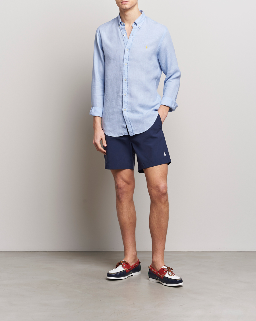 Herre | Skjorter | Polo Ralph Lauren | Slim Fit Linen Button Down Shirt Blue Hyacinth
