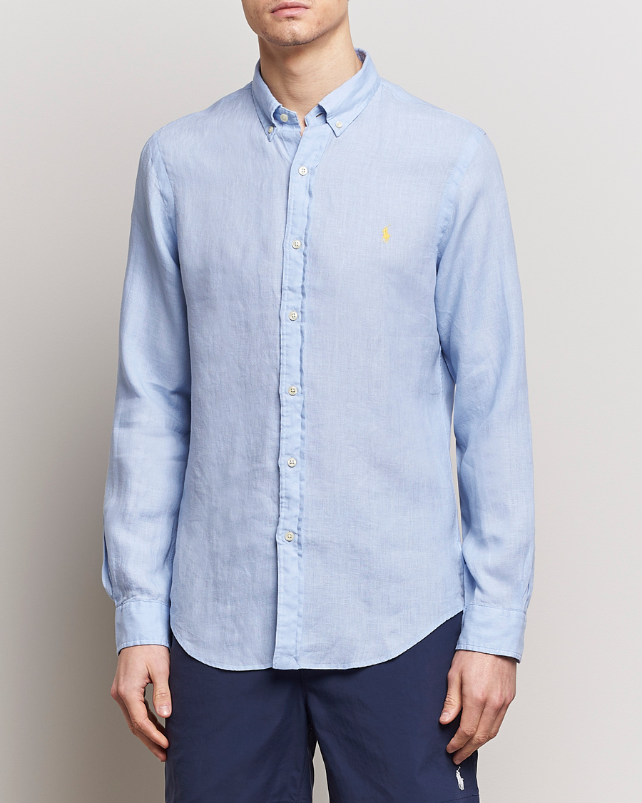Herre | Hørskjorter | Polo Ralph Lauren | Slim Fit Linen Button Down Shirt Blue Hyacinth