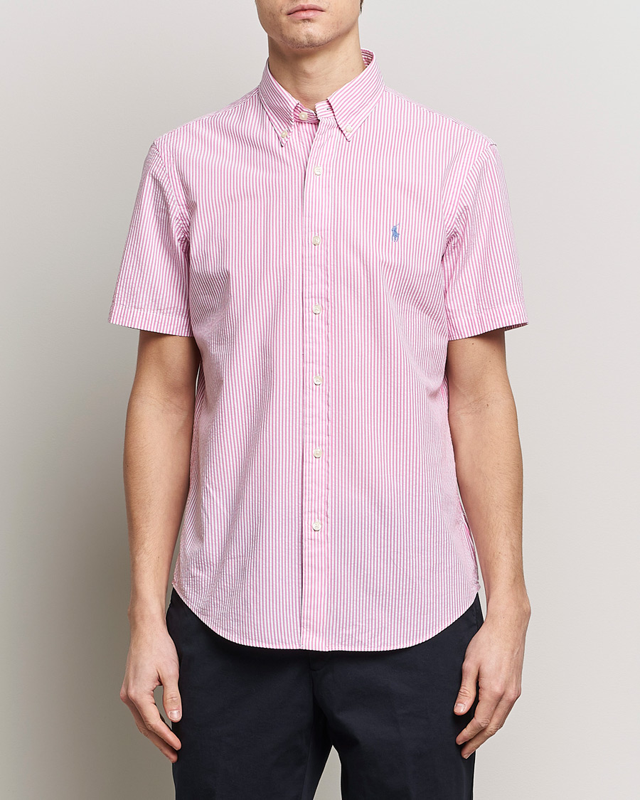 Herre | Casual | Polo Ralph Lauren | Seersucker Short Sleeve Striped Shirt Rose/White