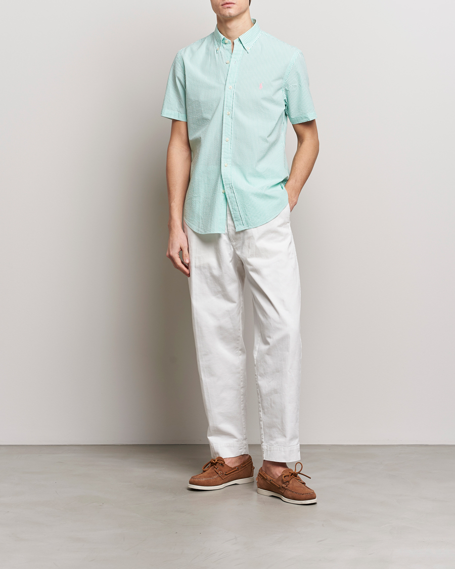 Herre | Skjorter | Polo Ralph Lauren | Seersucker Short Sleeve Striped Shirt Green/White