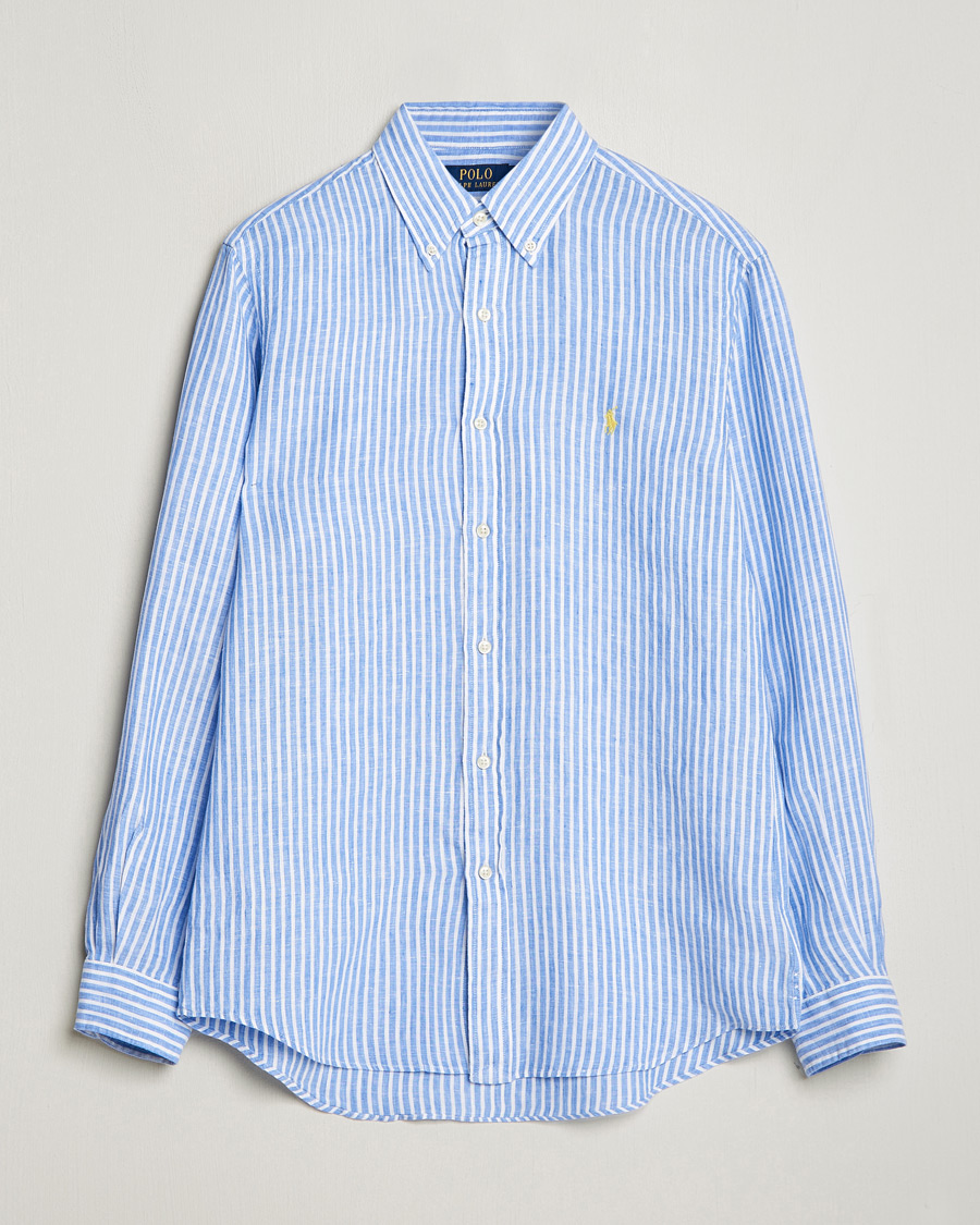 Herre |  | Polo Ralph Lauren | Custom Fit Striped Linen Shirt Blue/White