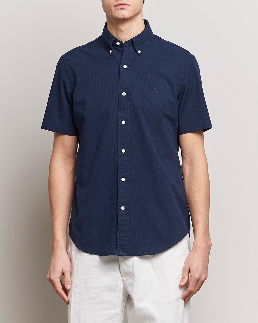 Herre | Preppy Authentic | Polo Ralph Lauren | Seersucker Short Sleeve Shirt Astoria Navy