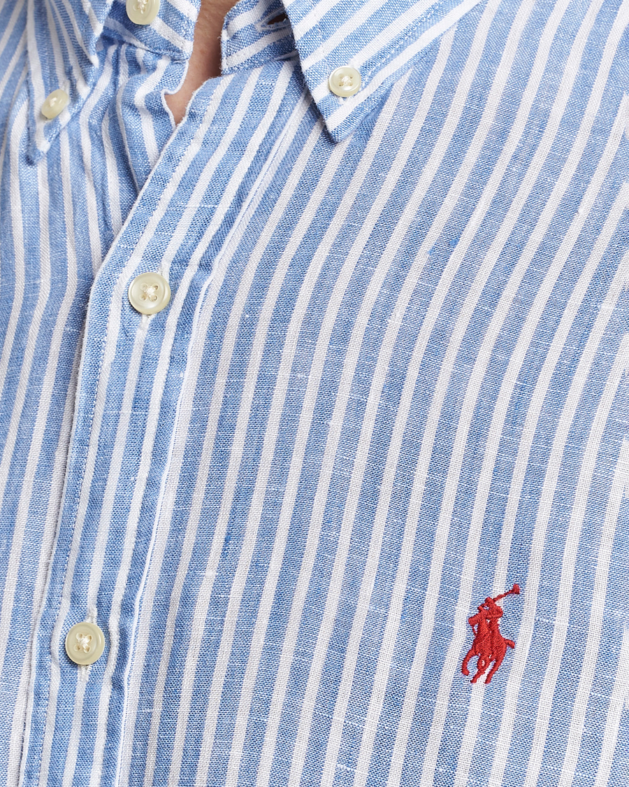 Herre | Skjorter | Polo Ralph Lauren | Slim Fit Striped Button Down Linen Shirt Blue/White