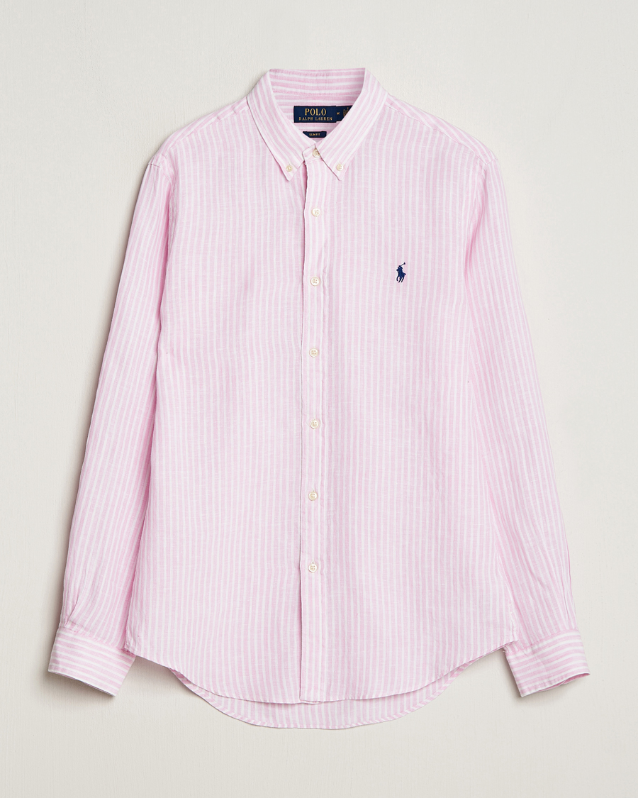 Herre | Skjorter | Polo Ralph Lauren | Slim Fit Striped Button Down Linen Shirt Pink/White