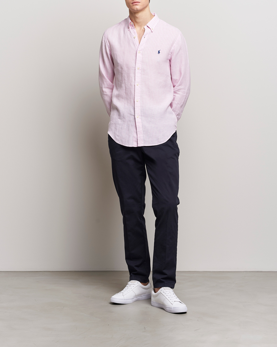 Herre | Skjorter | Polo Ralph Lauren | Slim Fit Striped Button Down Linen Shirt Pink/White