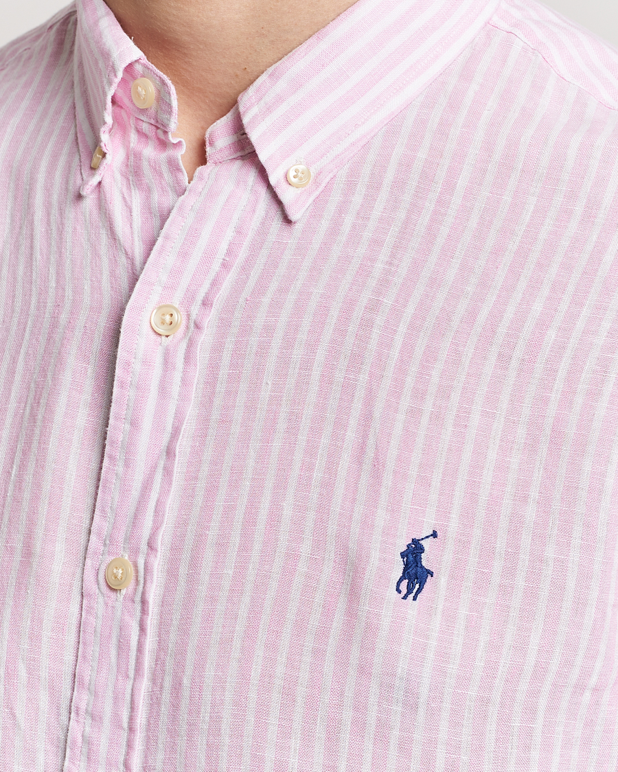 Herre | Skjorter | Polo Ralph Lauren | Slim Fit Striped Button Down Linen Shirt Pink/White