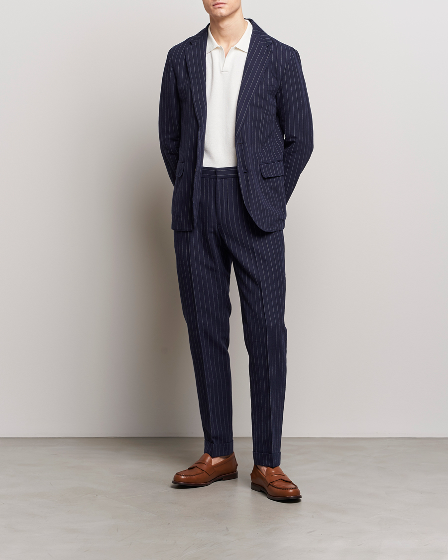 Herre | Bukser | Polo Ralph Lauren | Linen Pinstripe Trousers Navy/Cream