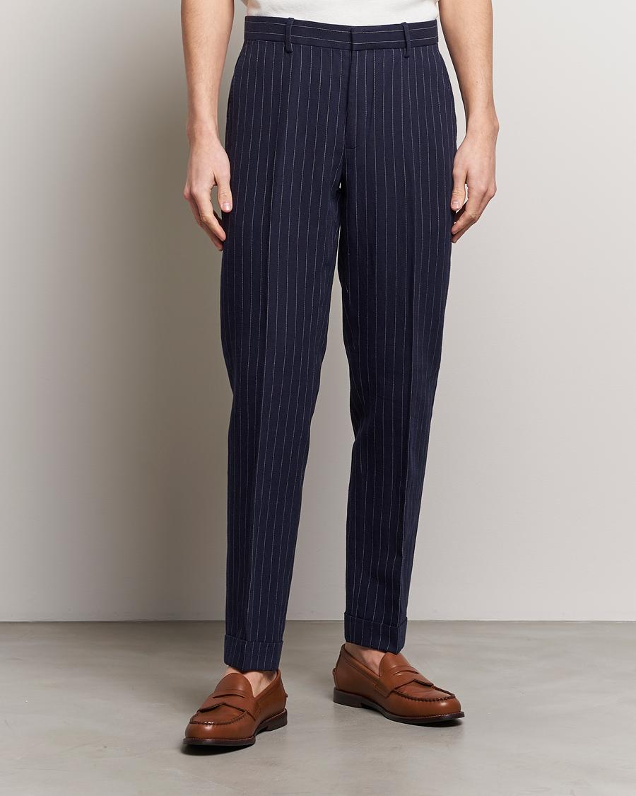 Herre | World of Ralph Lauren | Polo Ralph Lauren | Linen Pinstripe Trousers Navy/Cream