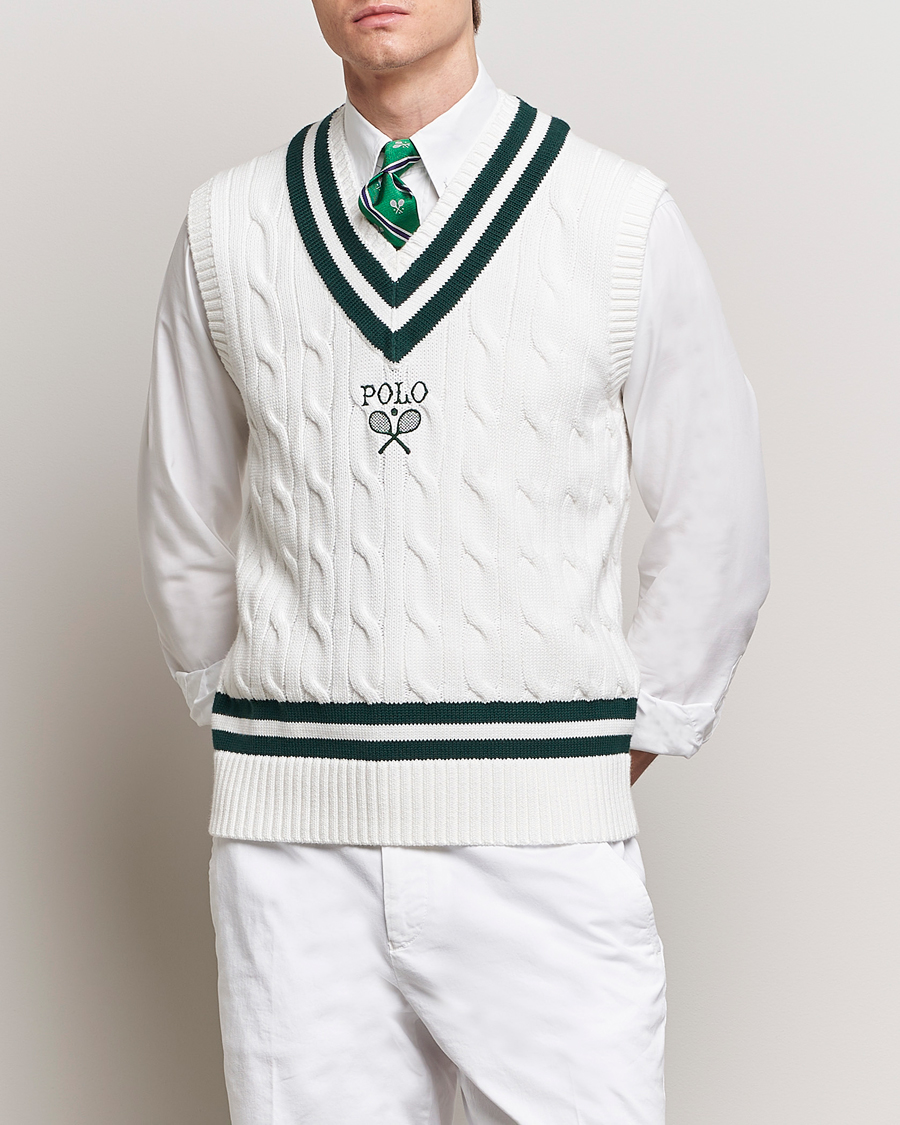 Herr | Västar & Slipovers | Polo Ralph Lauren | Wimbledon Cricket Vest White/Moss Agate