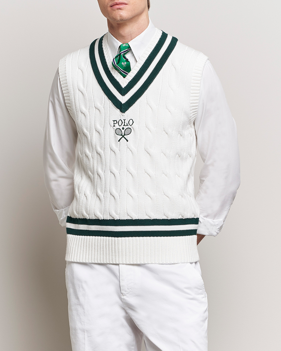 Herre | Trøjer | Polo Ralph Lauren | Wimbledon Cricket Vest White/Moss Agate