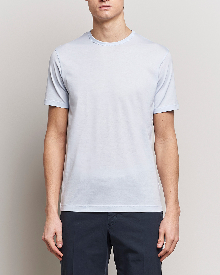 Herre | Tøj | Sunspel | Crew Neck Cotton Tee Light Blue