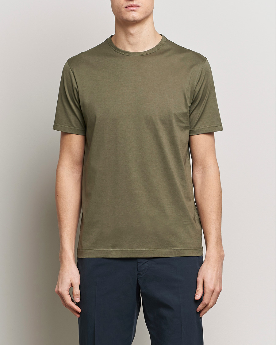 Herre | Kortærmede t-shirts | Sunspel | Crew Neck Cotton Tee Khaki