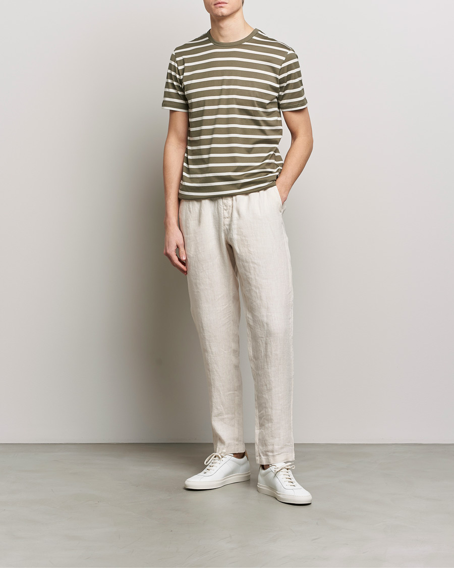 Herre | T-Shirts | Sunspel | Striped Crew Neck Cotton Tee Khaki