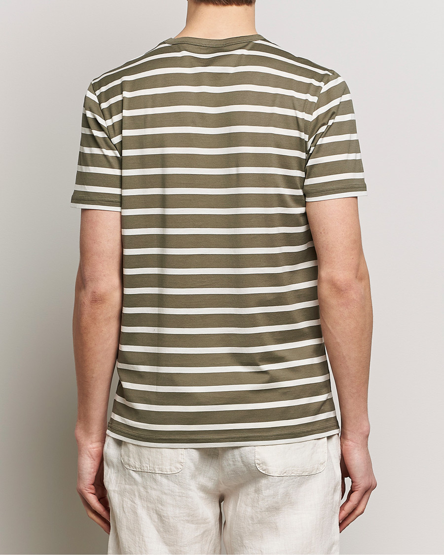 Herre | T-Shirts | Sunspel | Striped Crew Neck Cotton Tee Khaki