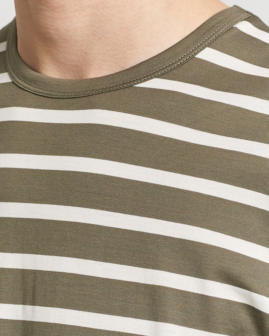 Herre | T-Shirts | Sunspel | Striped Crew Neck Cotton Tee Khaki
