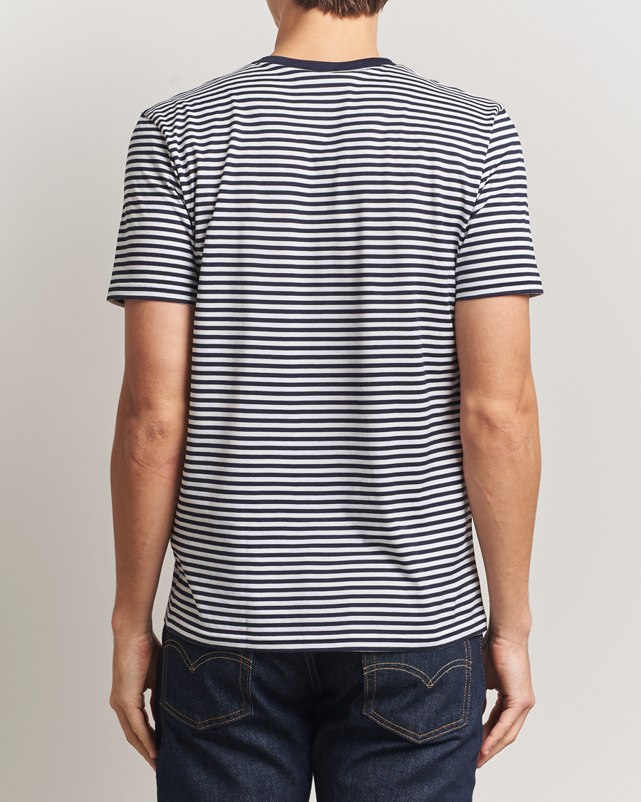 Herre | T-Shirts | Sunspel | Striped Crew Neck Q82 Cotton T-Shirt White/Navy